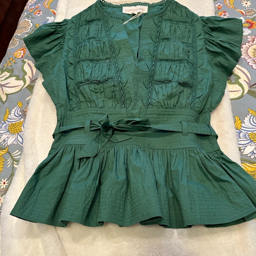 Green Ruffle Detailed Women's Top